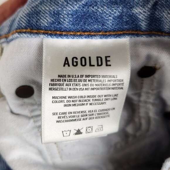 Agolde Riley High Rise Button Fly Distressed Straight Crop Jeans sz 27 - Picture 10 of 12